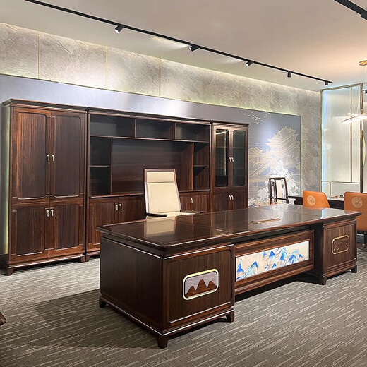 Kong Qiu Mingge New Chinese style ebony boss desk executive desk atmospheric chairman office furniture general manager desk president desk 2.0 meters boss desk