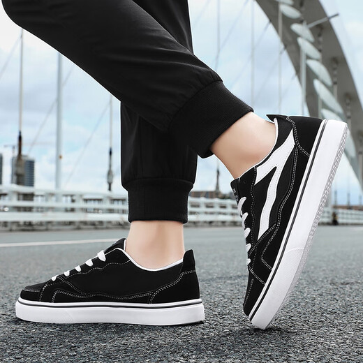 Changxiang Huili Herrenschuhe Frühling und Sommer 2025 Neue leichte, atmungsaktive Leinwandschuhe Hong Kong Style Trendy-vielseitige Schuhe Herrensportschuhe YJ-646 Black 40