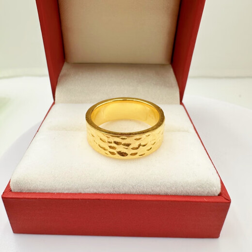 胖东来同款男士金包银戒指锤纹实心定制古法磨砂光圈指环珠宝首饰 树皮纹戒指