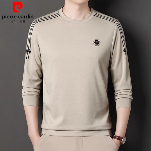 皮尔卡丹（pierre cardin）品牌华夫格长袖T恤圆领纯棉卫衣宽松弹力百搭纯色男装打底衫上衣t 6625灰色 165/M码【建议体重100-125斤】