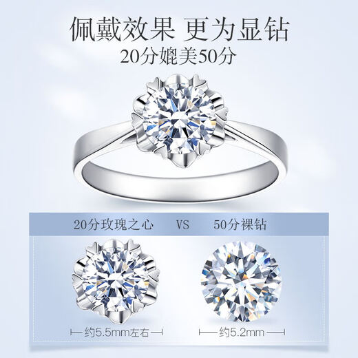 Zhou Baifu Platinum Diamond Ring 18K Gold Proposal Diamond Ring Women's Peach Blossom Diamond Ring 1 Carat Valentine's Day Gift for Girlfriend Real Diamond [Platinum Spot] 30 minutes IJ Color SI