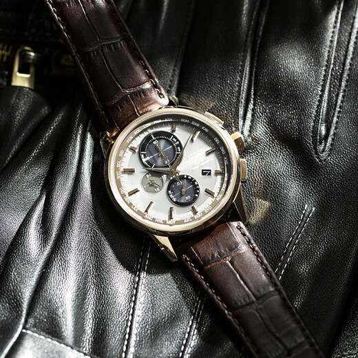 CITIZEN Eco-Drive Multi-function Automatic Time Adjustment Leather/Steel Strap Business Casual Fashion Men's Watch for Your Boyfriend AT8113-12H