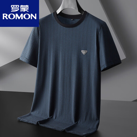 罗蒙（ROMON）大码冰丝速干短袖t恤男装潮加肥加大号弹力V领胖子鸡心领半袖 3519黑灰 7XL (250-270斤)
