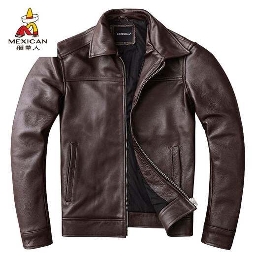 La nouvelle couche supérieure de Scarecrow Veste en cuir authentique en cuir en cuir pour hommes à la veste en cuir slim pour hommes décontracté Businet Bulleuse Men de grande taille de grande taille noir