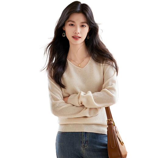 She enjoys 100% pure wool sweater, feminine V-neck sweater, women's wool sweater base top, recommended 100-130 Jin Jin equals 0.5 kg