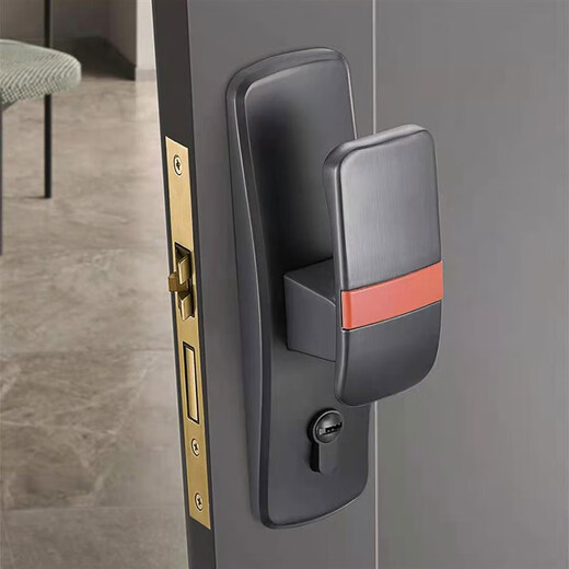 Huili custom silent door lock g luxury bedroom door lock universal solid wood door handle black gold straight sliding door XF02 black 35-50mm universal type with key