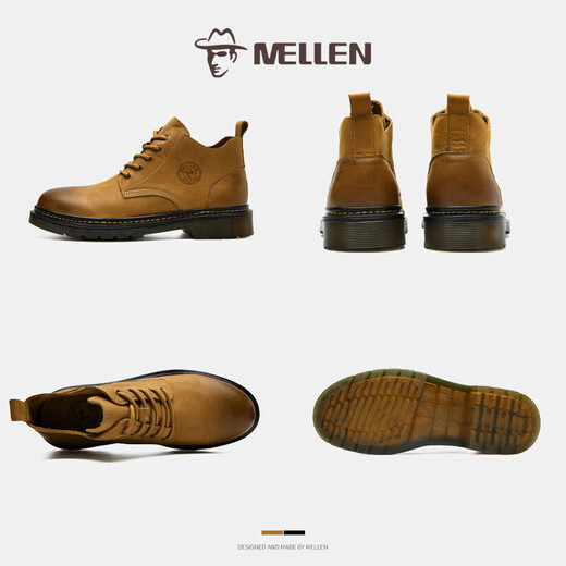 名郎（MELLEN）男靴马丁靴男冬季保暖舒适高帮板鞋英伦工装靴男时尚防滑男士靴子 MRD97329浅棕色 40