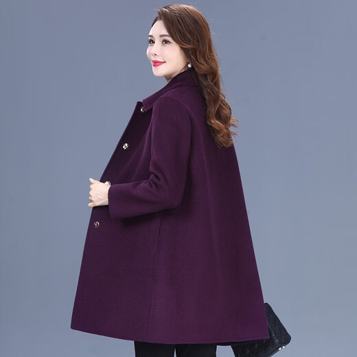 Missdaling middle-aged noble lady wool coat women's mid-length spring, autumn and winter new temperament mother's wear double-sided velvet coat burgundy XL