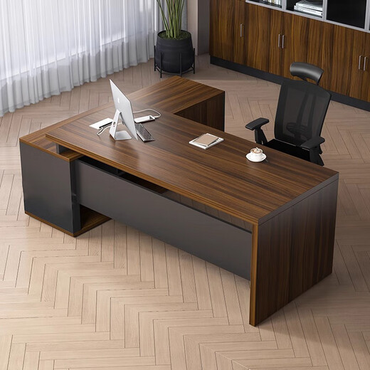 Guyi Same Day Delivery Boss Desk Desk Office Modern Simple Office Furniture President Manager Supervisor Desk Gray Oak 180*80cm+Side Cabinet