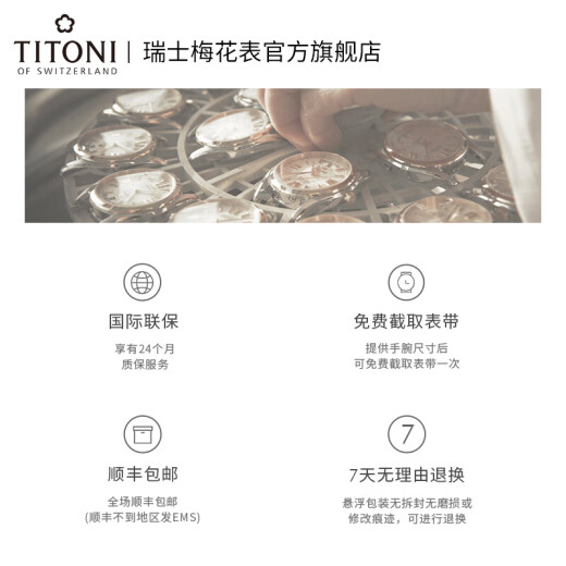 梅花（Titoni）瑞士手表女士机械夜光日历腕表 生日礼物 宇宙系列 钢带表盘27MM 729-SY-DB-695