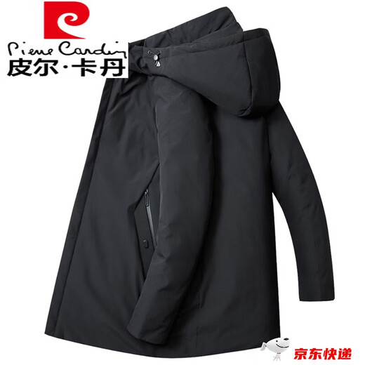 皮尔卡丹高档国际品牌男装 冬季中年羽绒棉服外套男士棉衣中长款加厚爸爸装棉袄潮 6198黑色可拆帽 中长款 L建议120斤以内