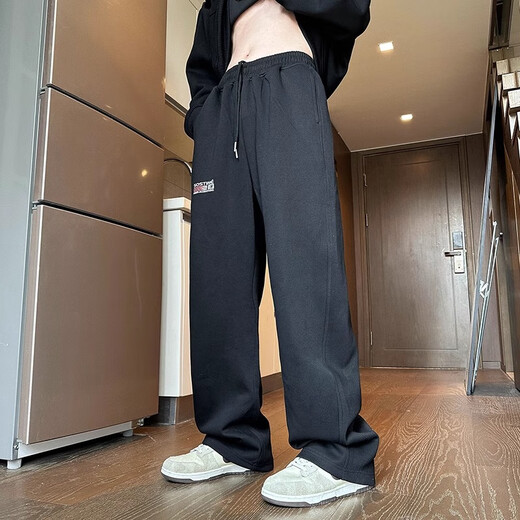 NASA BASE casual pants men's American heavyweight autumn and winter new loose sports straight pants men's trendy brand casual long pants men white gray plus velvet XL (recommended 120-150Jin Jin equals 0.5 kg)