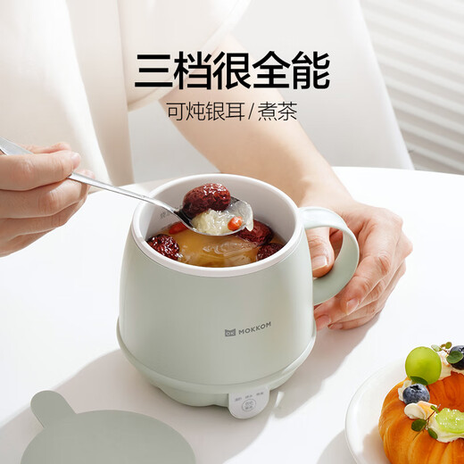 Mokkom health pot, hot milk cup, office silent health cup 0.5L, boiled camellia tea, white fungus, hot milk artifact, kettle, office boiling cup, hot milk cup, light fir green 0.5L (spoon included)