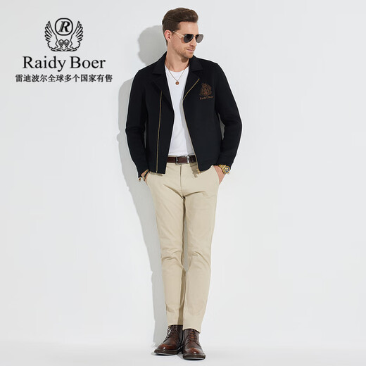 Raidy Boer/Ridy Boer [lana de doble cara] Chaqueta de solapa de motocicleta para hombres 3024-70 Negro 180/52/XL