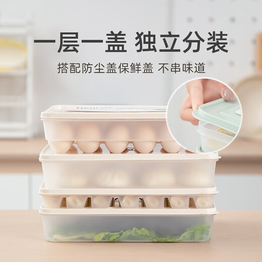 LOCK&LOCK refrigerator time-keeping dumpling storage box microwaveable food-grade egg box household dumplings and buns refrigeration box two-layer time-keeping egg box mint green 48 compartments