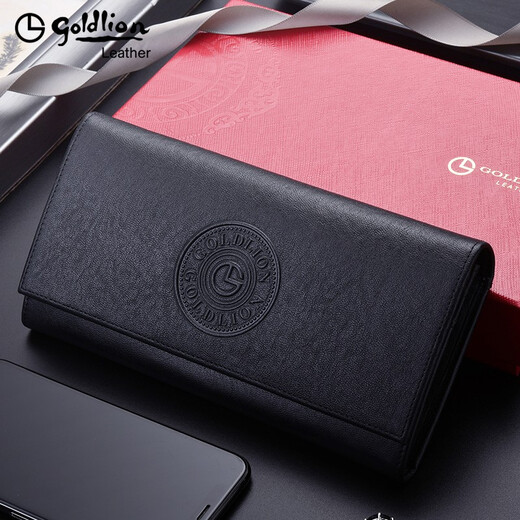 Goldlion wallet men's genuine leather long wallet multi-card slot clutch bag vegetable tanned soft cowhide youth 2025 new men's handbag black officially authorized - one fake will be fined ten