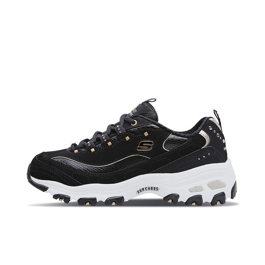 
Skechers sports casual shoes women's white shoes autumn thick sole height enhancement lightweight retro 11979 black/gold/bkgd 35