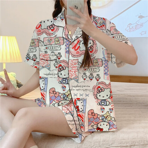 Ins style three-piece set high-value HelloKitty new pajamas women's cartoon spring and summer home clothing set KK14108 M [recommended 80-100Jin [Jin equals 0.5 kg]]