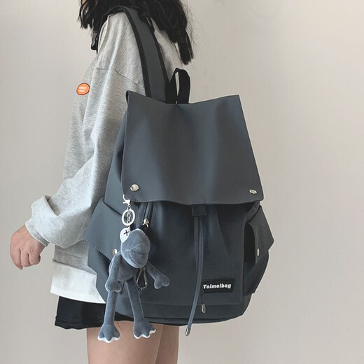 法德陆 书包女高中大学生日系ins潮牌工装大容量双肩包女休闲旅行背包男 taimei718灰色+青蛙 XXS-4