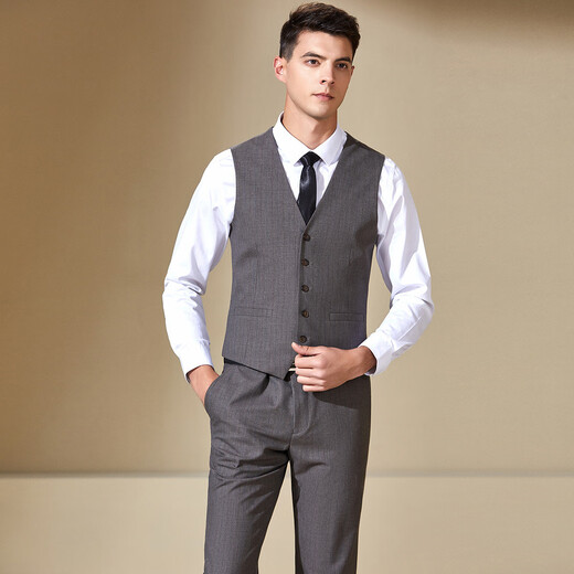Antonio yarn-dyed fine-grained suit three-piece men's business professional formal groom's wedding dress suit gray 48 (175/92A)