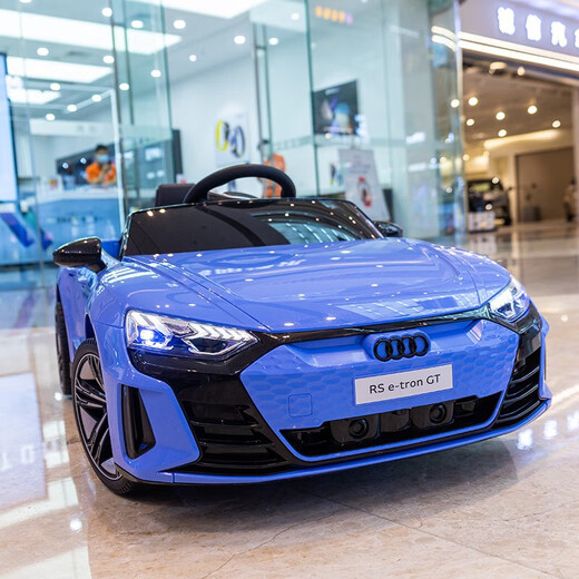 Yijing Audi children's electric car four-wheeled, can sit on a baby's mobile phone remote control four-wheel drive toy stroller swing car top equipped with four-wheel drive black + soft wheel leather seat + large lithium battery + remote control swing + high-end features Standard 12V6000MA aluminum shell lithium battery