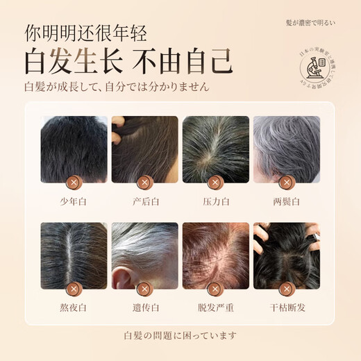 Eleytele日本进口黑灵芝何首乌洗发水白头发转养黑治发根养发自然黑洗发露 从白到黑【300ml/瓶】