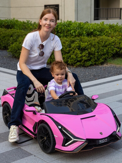 Teacher Ma Lamborghini children's electric car parent-child four-wheel car remote control sports car children and babies can sit on toy car supreme paint red + 24V15A + voice interaction electric drive