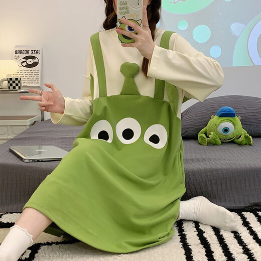 
Cotton companionship long-sleeved nightgown for women in spring and autumn cotton sweet cute duck pajamas 2024 new large-size pregnant women's home clothes 16863 M