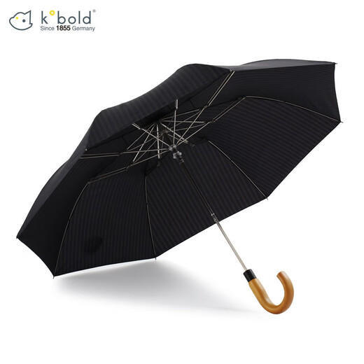 Kobold German folding semi-automatic umbrella two-fold sunny umbrella reinforced wind-resistant men's and women's business umbrella solid wood handle curved handle G2109 dark blue stripes