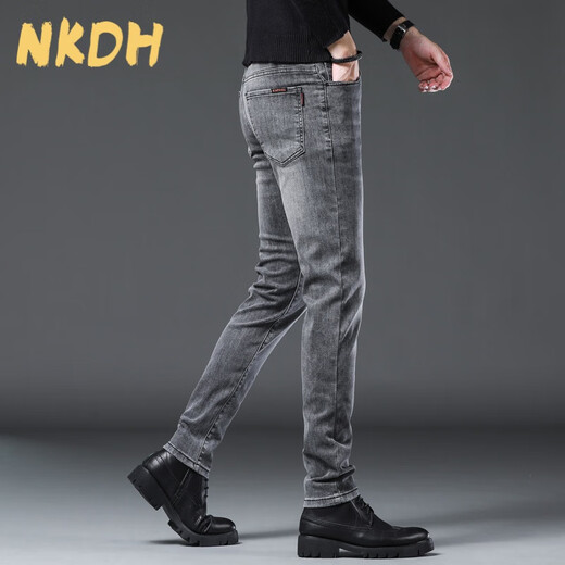 NKDH Luxury Brand Jeans's Spring, осенняя и зимняя новая эластичная бизнес -стройные брюки 1049 серые 28