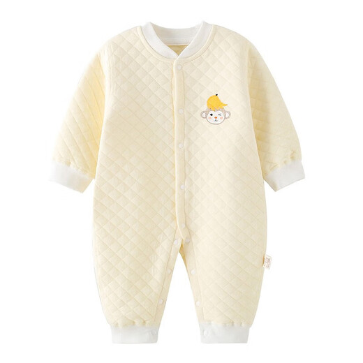 Banjvall baby clothes autumn and winter quilted onesies 0-2 years old boys and girls pure cotton long-sleeved pajamas newborn baby clothes thickened Hi-leather duck clothes 90cm (recommended height 79-90cm for 12-18 months)