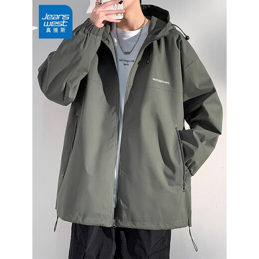 Jeanswest hooded jacket men's spring and autumn new trendy brand versatile outer wear long-sleeved tops men's loose casual jacket black L