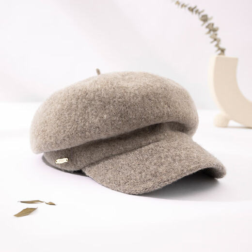 Siggi Hat Women's Autumn and Winter Versatile Sheep Wool Beret Fashion Simple Painter Hat Mocha Brown