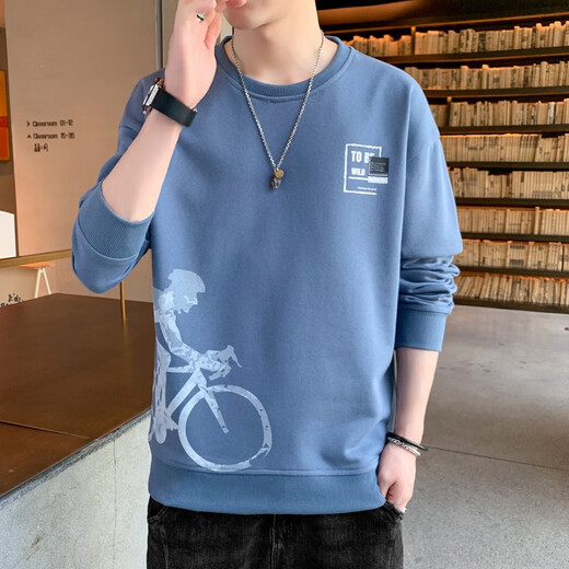 Woodpecker [two-piece] T-shirt men's summer new short-sleeved base shirt men's sweatshirt casual men's spring and autumn top clothes 6909 sea blue + 6908 white XL (recommended 130-150Jin [Jin equals 0.5 kg])