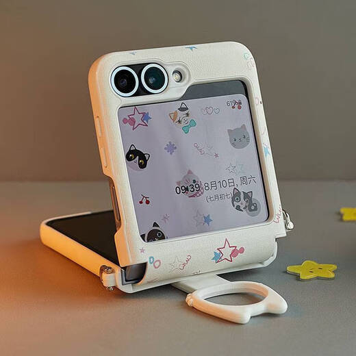 Bohuiyou is suitable for the new Samsung Galaxy Zflip6 mobile phone case 5 with lanyard, can be carried on the back and cross-body, zflip folding screen protective case, small folding Internet celebrity, hinge full package, cat ring mobile phone case + pendant + portable + crossbody Samsung Galxy Z Flip 6
