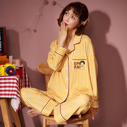 俏丽雅（qiaoliya）睡衣女春秋季纯棉长袖套装中老年妈妈加大薄款可外穿家居 854 XL 120-140斤