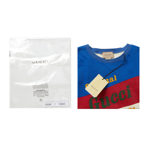 GUCCI 古驰 女童印花圆领短袖T恤 象牙白/蓝红 575114 XJEY6 9756 M 4/4岁/104c