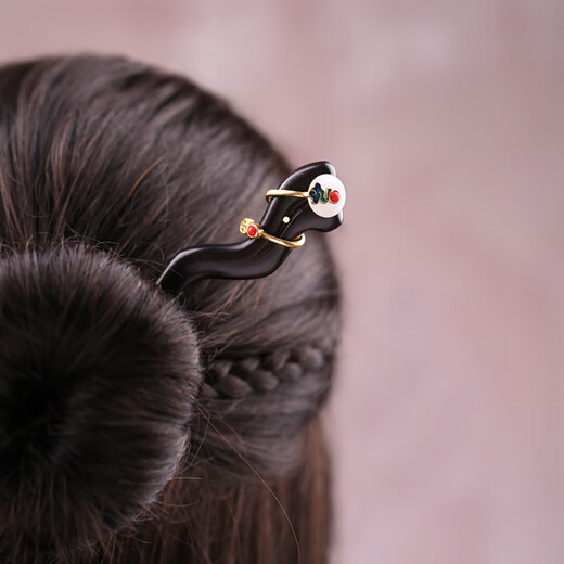 Meng Junchen black sandalwood hairpin snake-shaped safe buckle hairpin women's Hanfu hairpin hairpin creative Valentine's Day gift safe buckle black sandalwood hairpin