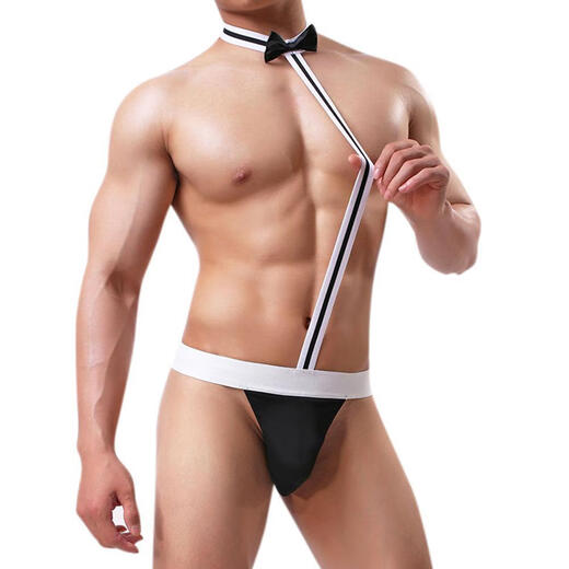 Xinhuang sexy underwear valet one-piece thong men's sexy underwear waiter nightclub gay performance red one size