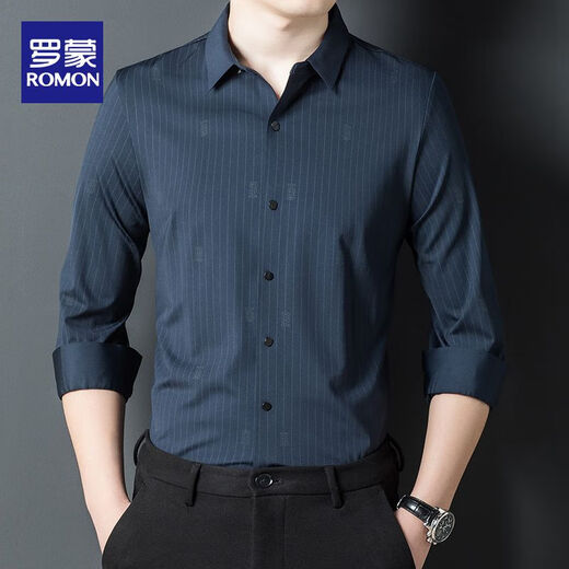 Romon Brand Young y Middle-Ehel Heads New Black Striped Striped Middle-Eding Dad Autfit Business Casual sin escaladera Camisa anti-wrinking 9926-Shangqing 170/M [sugerido 95-120Jin [Jin equivale a 0.5 kg]]]