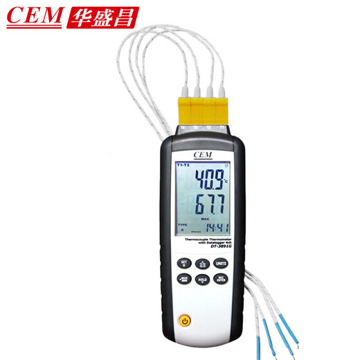 Huashengchang (CEM) Handheld Digitales Thermometer Hochvorbereitungs-Thermometer-Thermometer Elektronisch Thermometer mit Probe-Thermometer DT-3891G Vierkanal USB-Aufzeichnung und dann exportieren