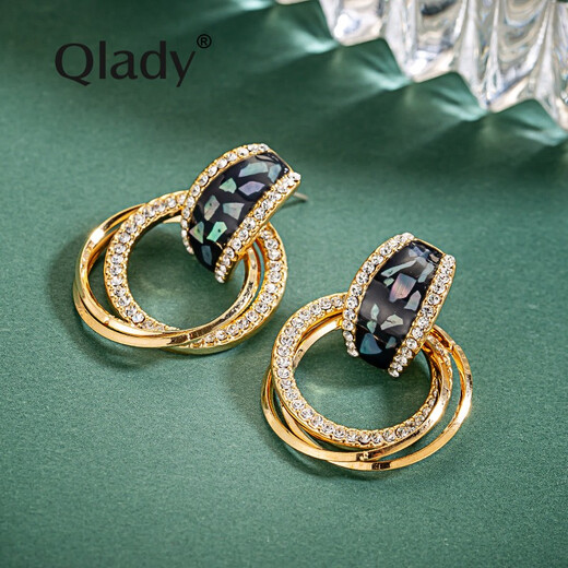 Qlady Women's Crystal Hoop Earrings Women's Trendy Fashion Korean Version Internet Celebrity Large Circle Shell Pure 925 Silver Women's Simple Silver Needle Earrings Decoration New Year's Earrings Birthday Gift Elegant White