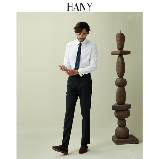Hanny (HANY) French shirt men's long-sleeved wedding business men's suit French sleeve cuff links suit cuffs pure cotton no-iron white shirt Britton pure white [sharp collar-wheat ear pattern] 38