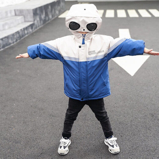 Ledihui children's clothing boys' jacket new winter clothing for small and medium-sized children Korean style sports casual mid-length hooded windbreaker 3-6-9 years old boys trendy top blue 120cm (20kg/5-6 years old)