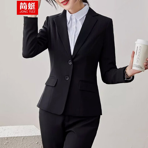 Jian Ting velvet suit women's winter 2025 new warm and thickened temperament work clothes suit jacket professional formal wear A style velvet black single suit L