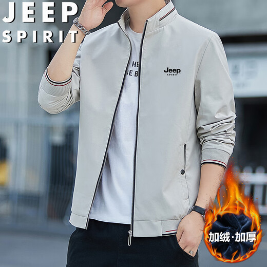 JEEP SPIRIT吉普夹克男春秋季外套纯色立领商务百搭宽松休闲服 黑色 XL