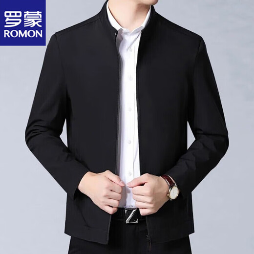 Romon Jacket Men's Jacket Middle-aged Men's Spring and Autumn New Solid Color Business Top Jacket Middle-aged Spring and Autumn Mail 008 Navy Blue Regular