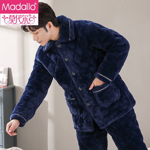 Modal Winter Coral Fleece Herren-Pyjamas Dreischicht-Plug-in-Baumwoll-Dickel-Flanell-Herbst- und Winter-Heimanzug Warm Set C9923# Männer [Plüsch] 2xl (180)