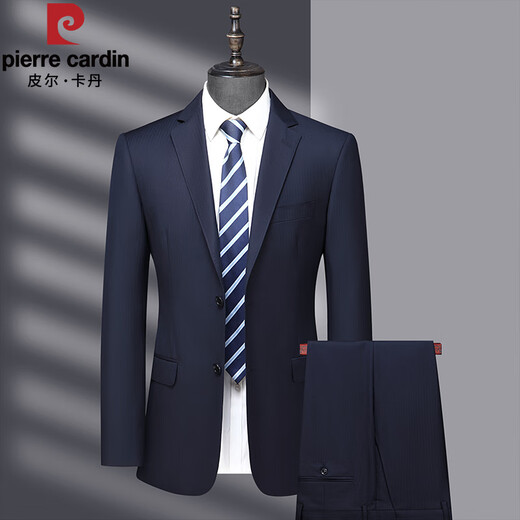 Pierre Cardin high-end worsted wool suit men's suit business slim formal suit jacket straight casual trousers two-piece set 7002 Navy Blue