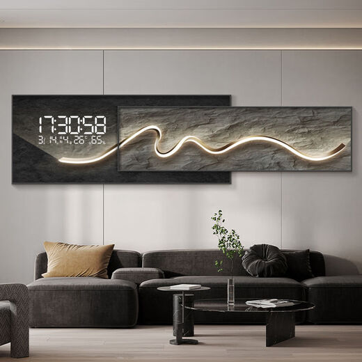 Picture brew modern simple clock wall clock living room decoration painting perpetual calendar electronic clock sofa mural high-end clock hanging painting ZP3884+ZP3885 [LED digital display] bottom 160*60+ face 160*50 (total 2.4 meters)